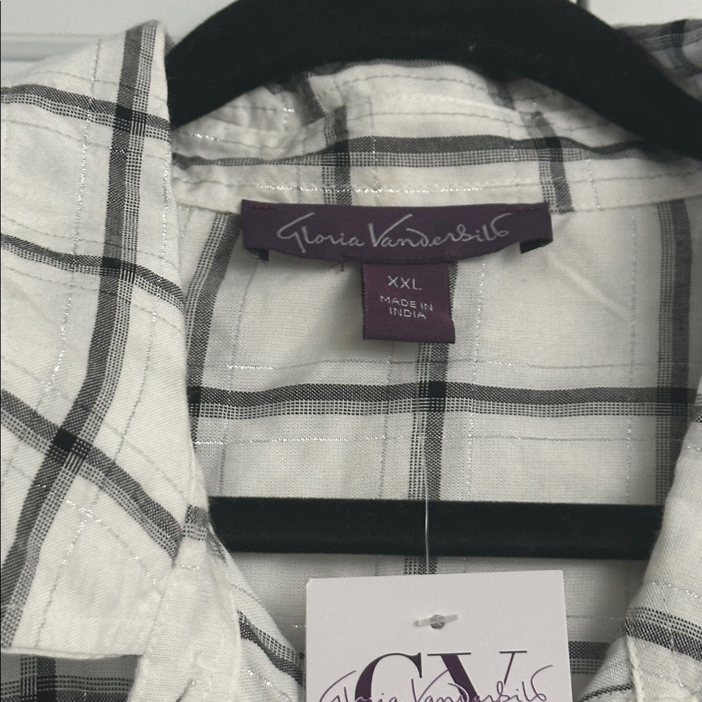 NWT Gloria Vanderbilt White Checkered Button Up Top Size XXL - Picture 5 of 5